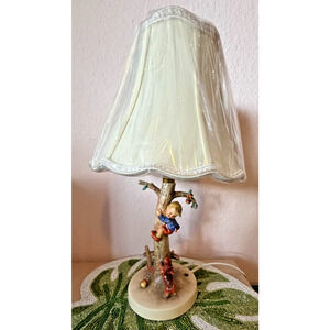 Vintage Hummel Geobel Ceramic Table Lamp Boy In Tree 44A w/ New Shade *Works*
